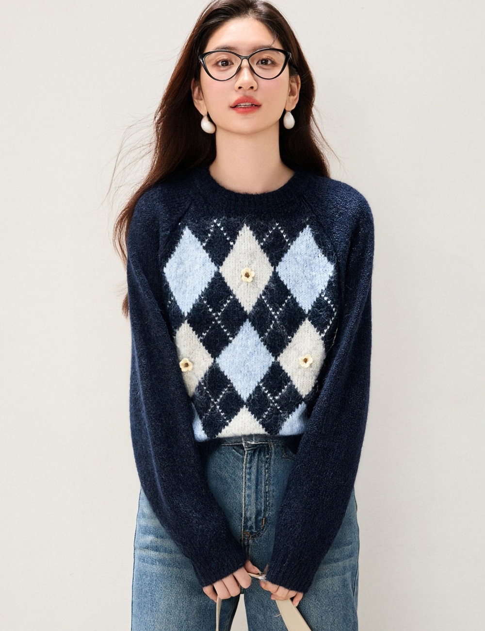Lazy retro winter tops art quilted sweater
