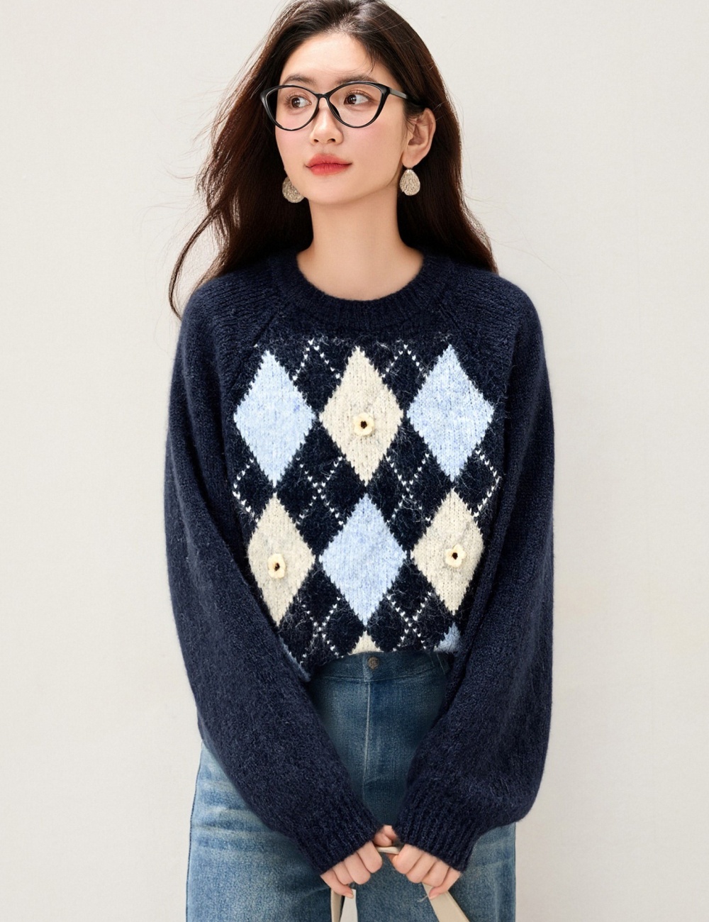 Lazy retro winter tops art quilted sweater