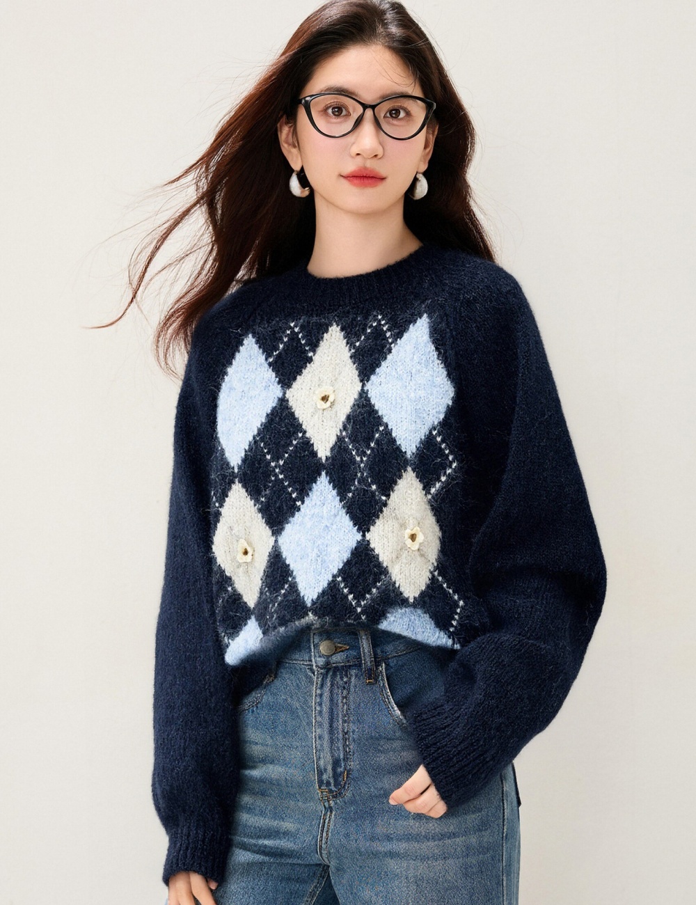Lazy retro winter tops art quilted sweater