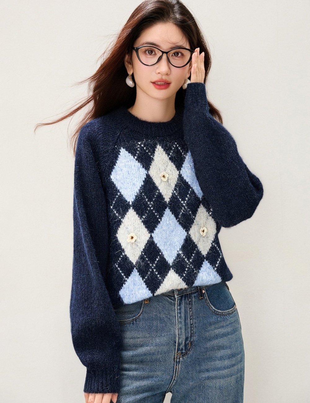 Lazy retro winter tops art quilted sweater