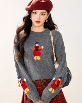 Autumn and winter round neck cartoon loose pullover sweater