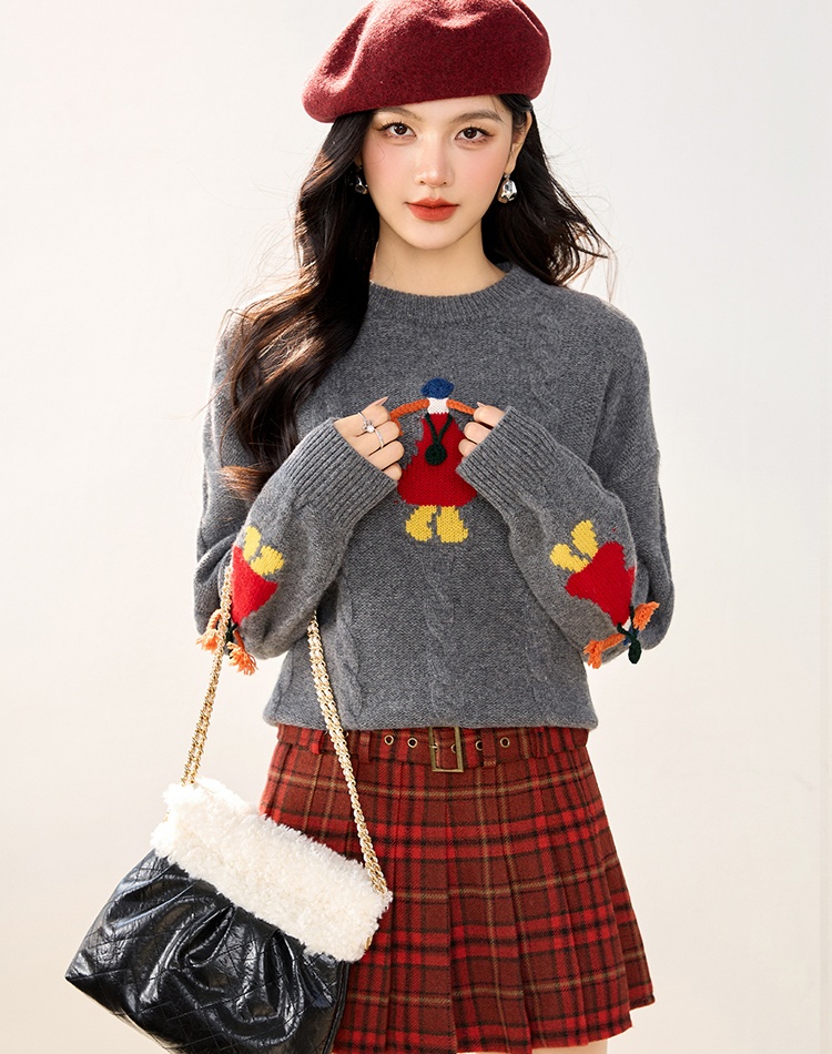 Autumn and winter round neck cartoon loose pullover sweater
