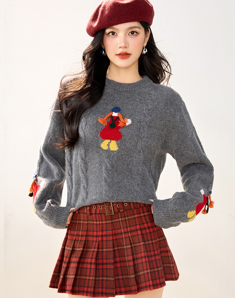 Autumn and winter round neck cartoon loose pullover sweater