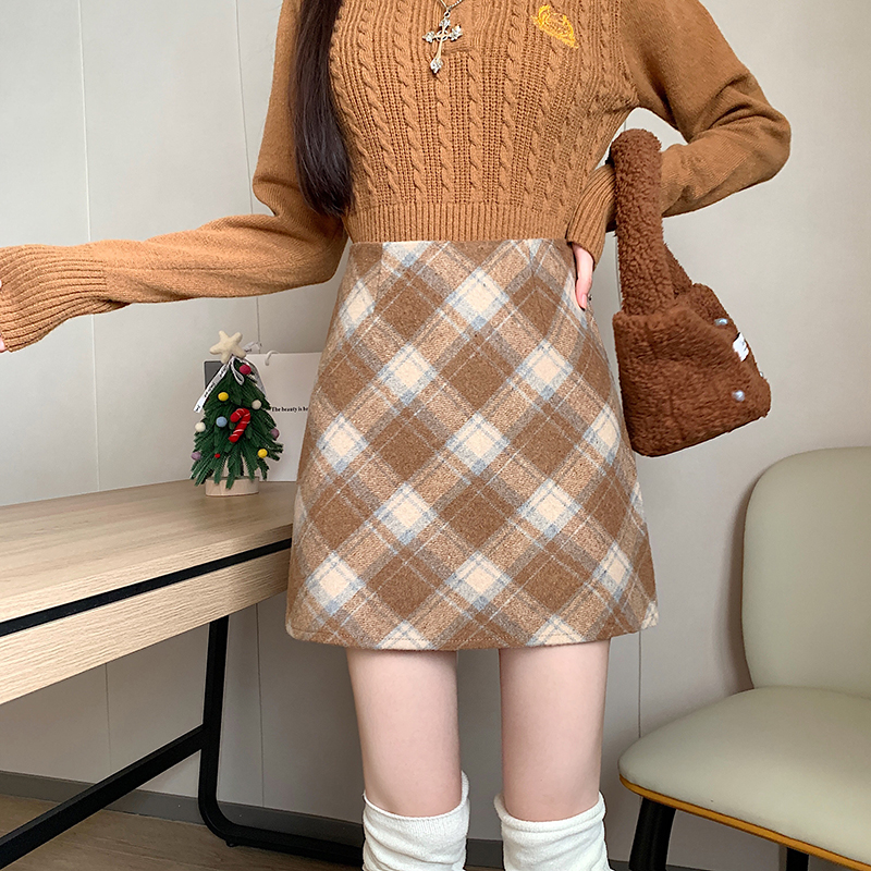 Large yard woolen Korean style A-line thermal retro skirt