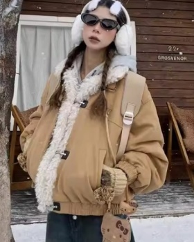 Imitation lamb's wool short cotton coat retro tops for women