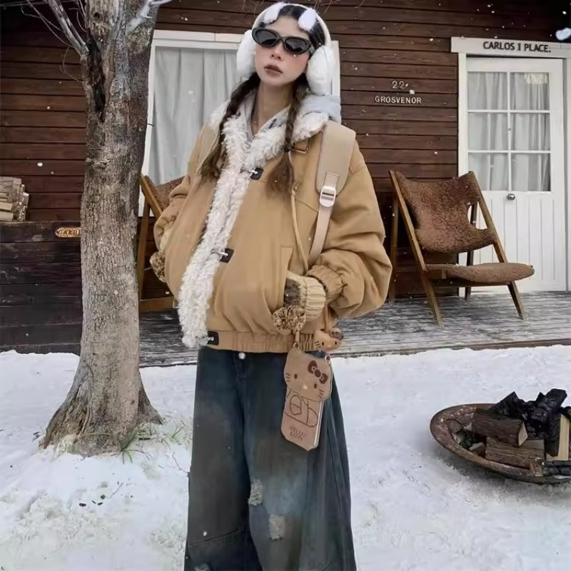 Imitation lamb's wool short cotton coat retro tops for women