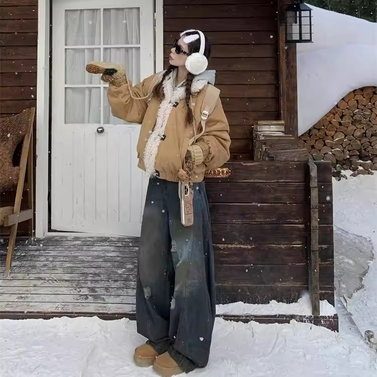 Imitation lamb's wool short cotton coat retro tops for women