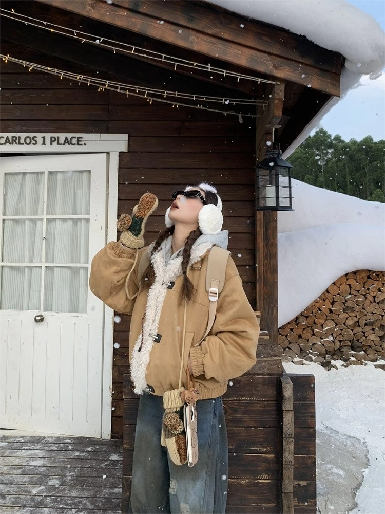 Imitation lamb's wool short cotton coat retro tops for women