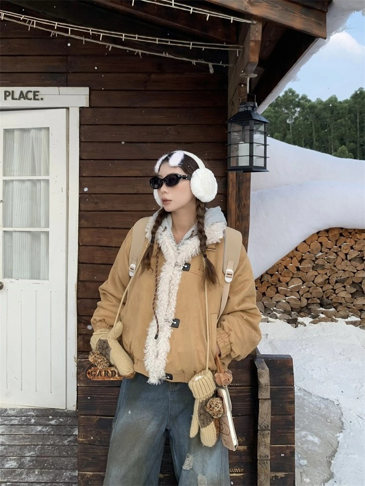 Imitation lamb's wool short cotton coat retro tops for women