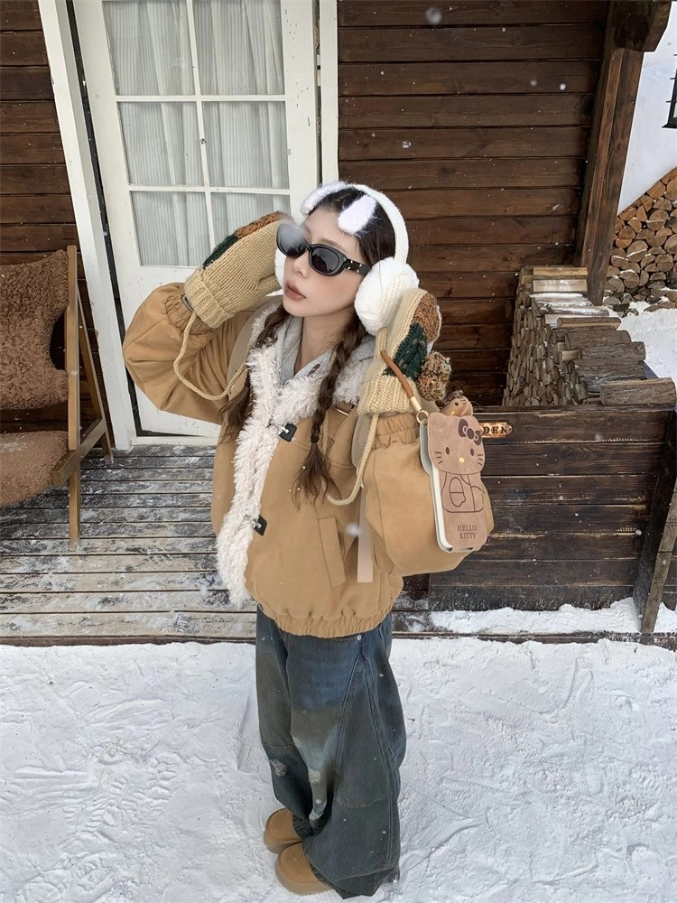 Imitation lamb's wool short cotton coat retro tops for women