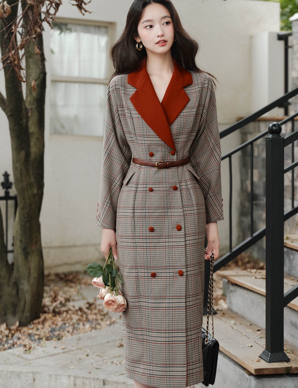 Classic plaid business suit elegant mixed colors dress