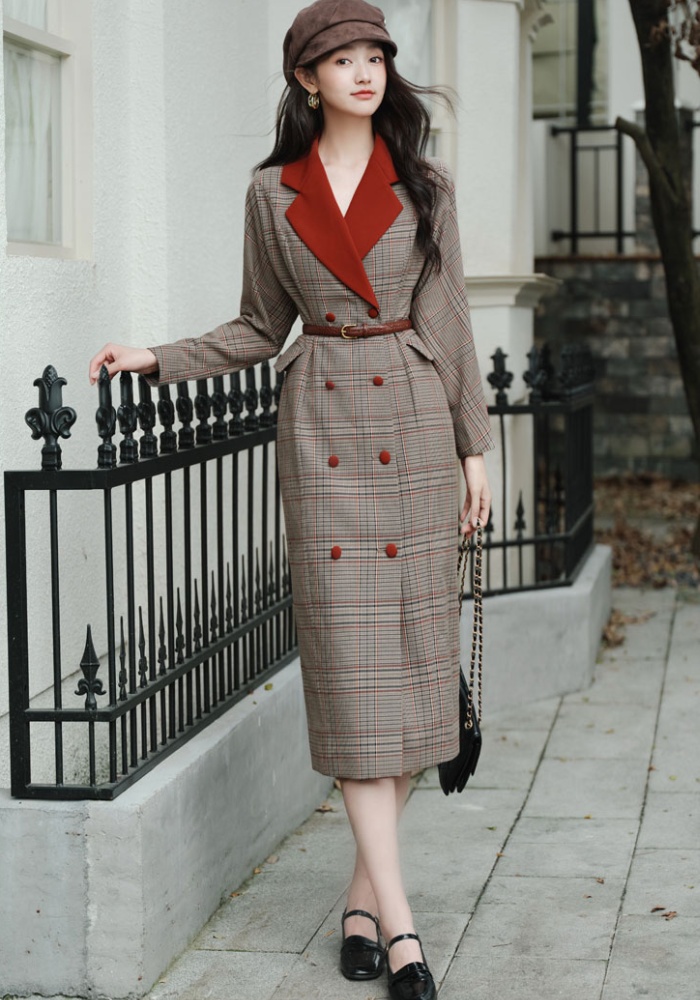 Classic plaid business suit elegant mixed colors dress