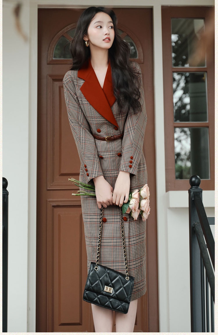 Classic plaid business suit elegant mixed colors dress