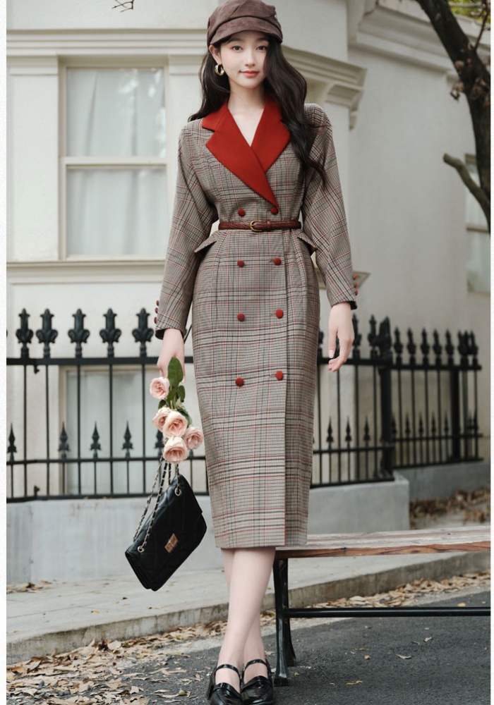 Classic plaid business suit elegant mixed colors dress