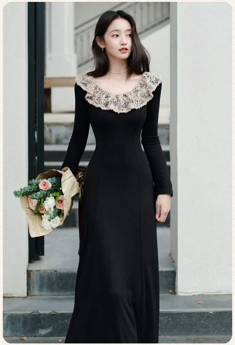 Pinched waist long dress black dress for women