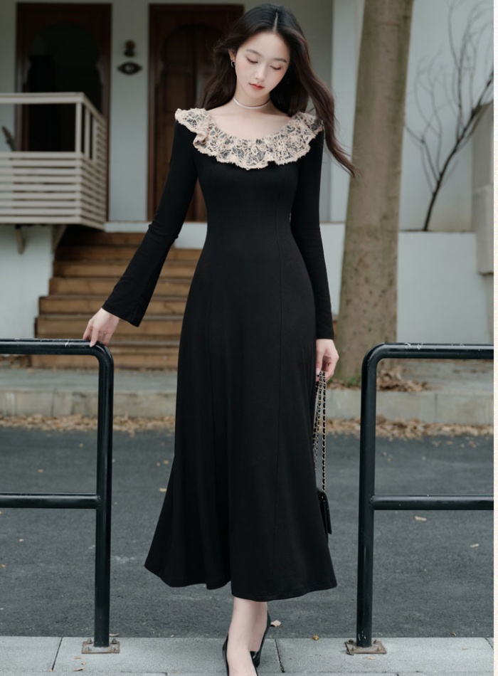 Pinched waist long dress black dress for women