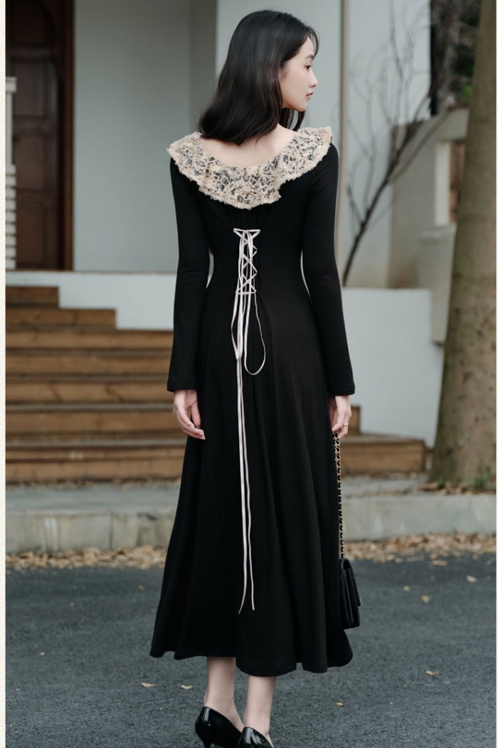 Pinched waist long dress black dress for women