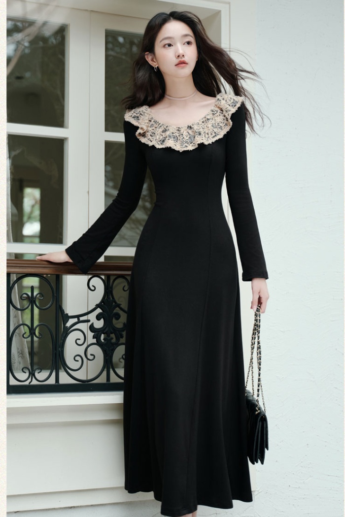 Pinched waist long dress black dress for women