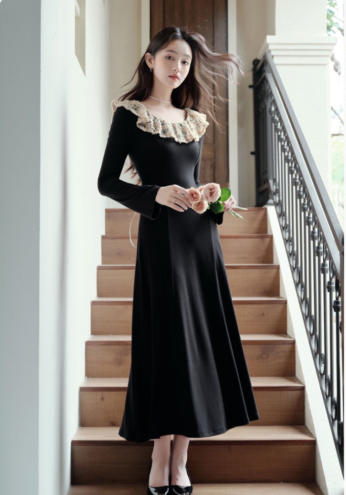 Pinched waist long dress black dress for women