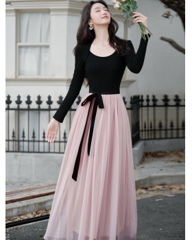 Frenum mixed colors waistcoat long sleeve dress for women