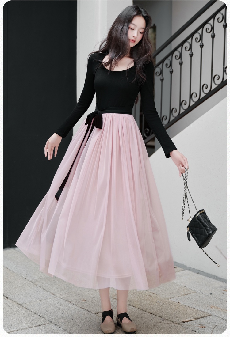 Frenum mixed colors waistcoat long sleeve dress for women