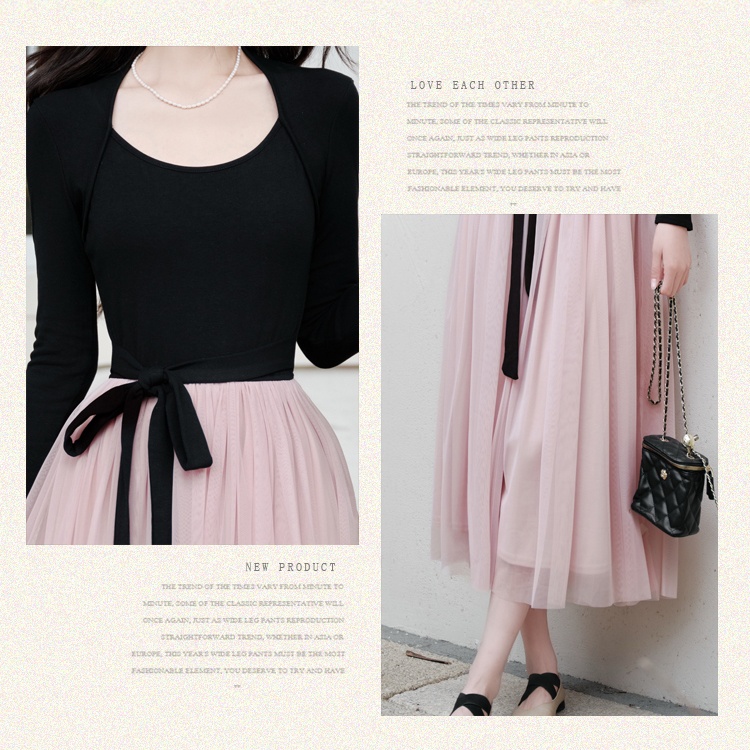 Frenum mixed colors waistcoat long sleeve dress for women