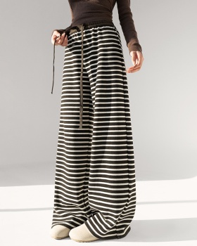 Wide leg knitted casual pants stripe sweatpants for women
