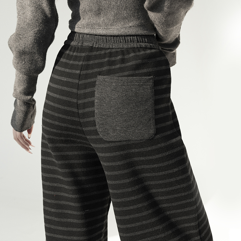 Wide leg knitted casual pants stripe sweatpants for women