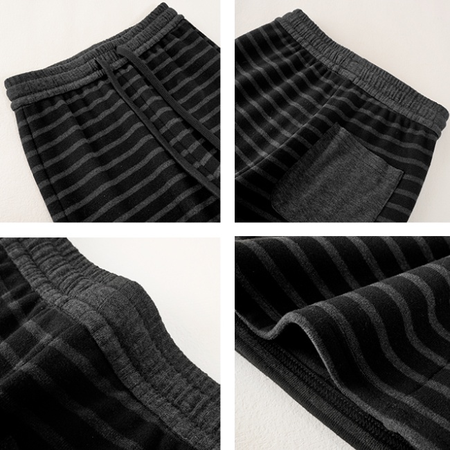 Wide leg knitted casual pants stripe sweatpants for women