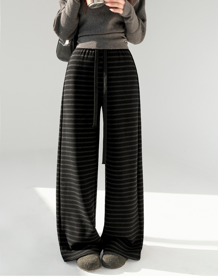 Wide leg knitted casual pants stripe sweatpants for women