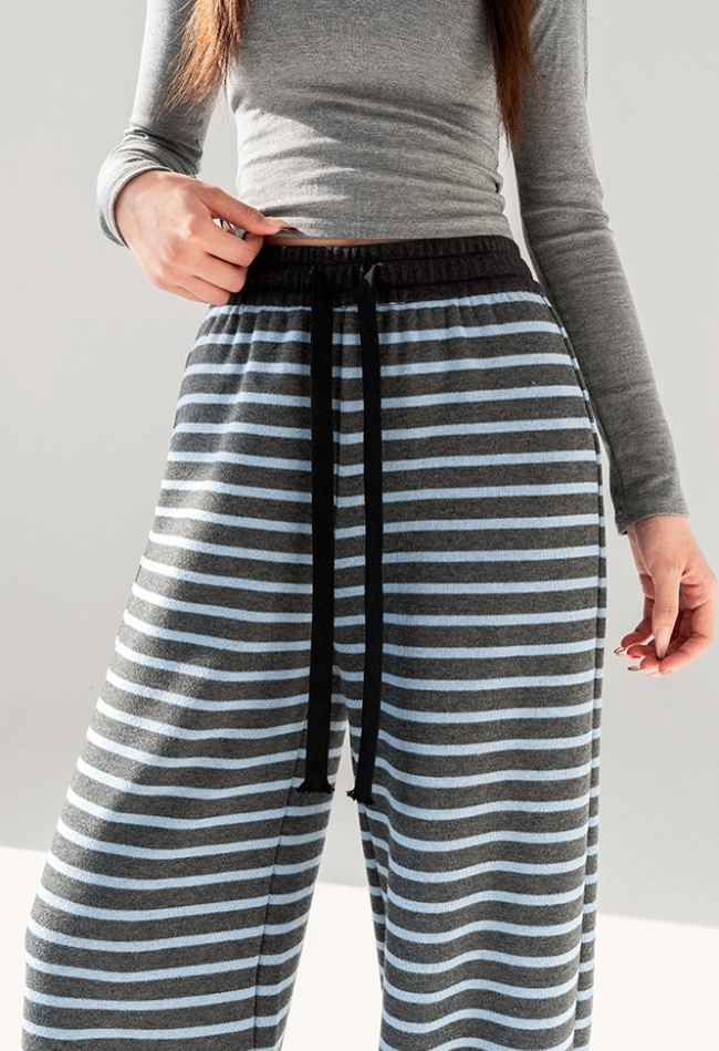 Wide leg knitted casual pants stripe sweatpants for women