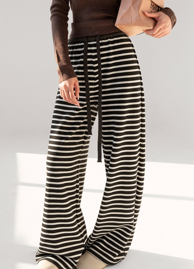 Wide leg knitted casual pants stripe sweatpants for women