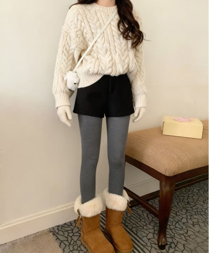 Woolen Casual high waist pants thick shorts for women