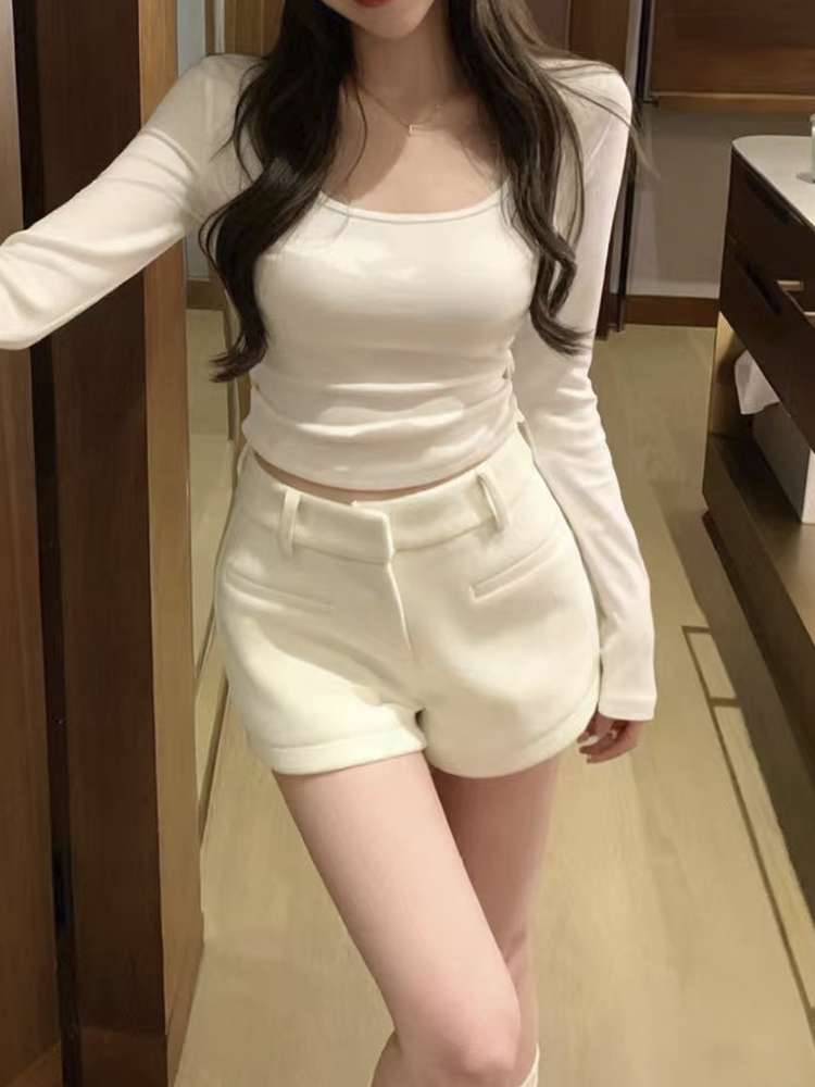 Woolen Casual high waist pants thick shorts for women