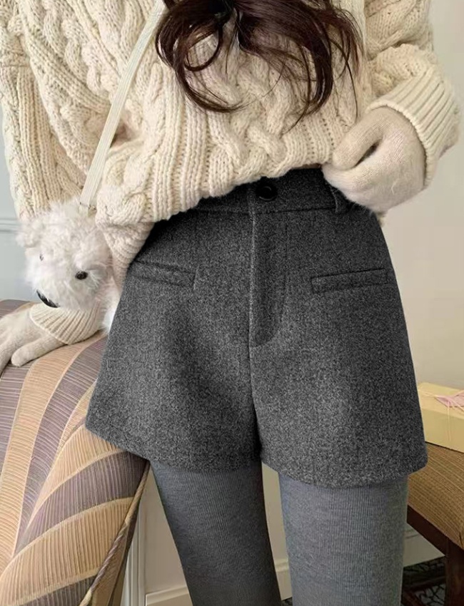 Woolen Casual high waist pants thick shorts for women