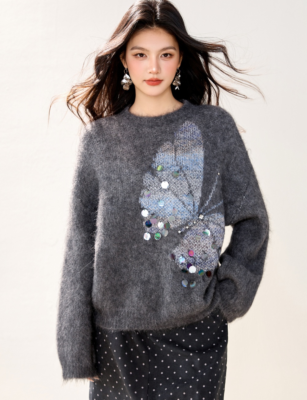 Sequins slim jacquard sweater for women