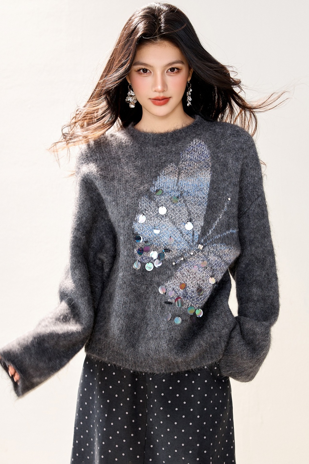 Sequins slim jacquard sweater for women