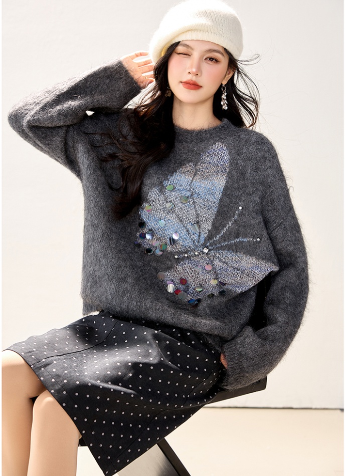 Sequins slim jacquard sweater for women