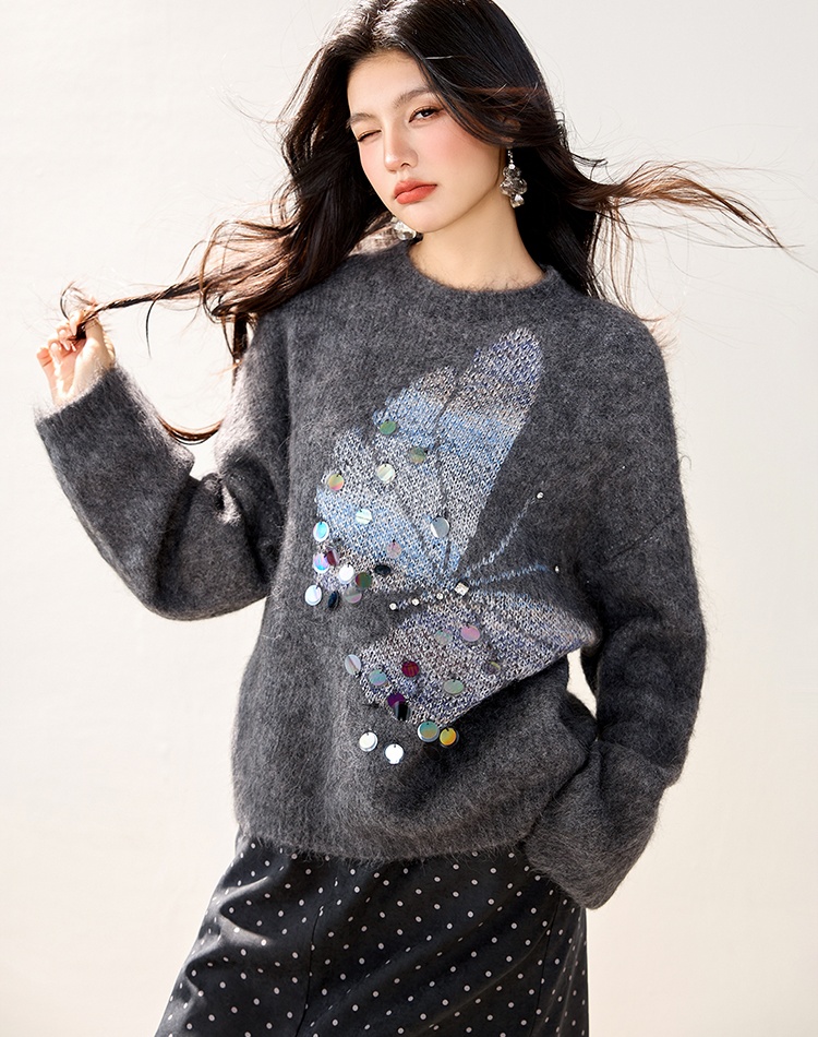 Sequins slim jacquard sweater for women