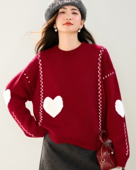 Red loose tops autumn and winter sweater for women