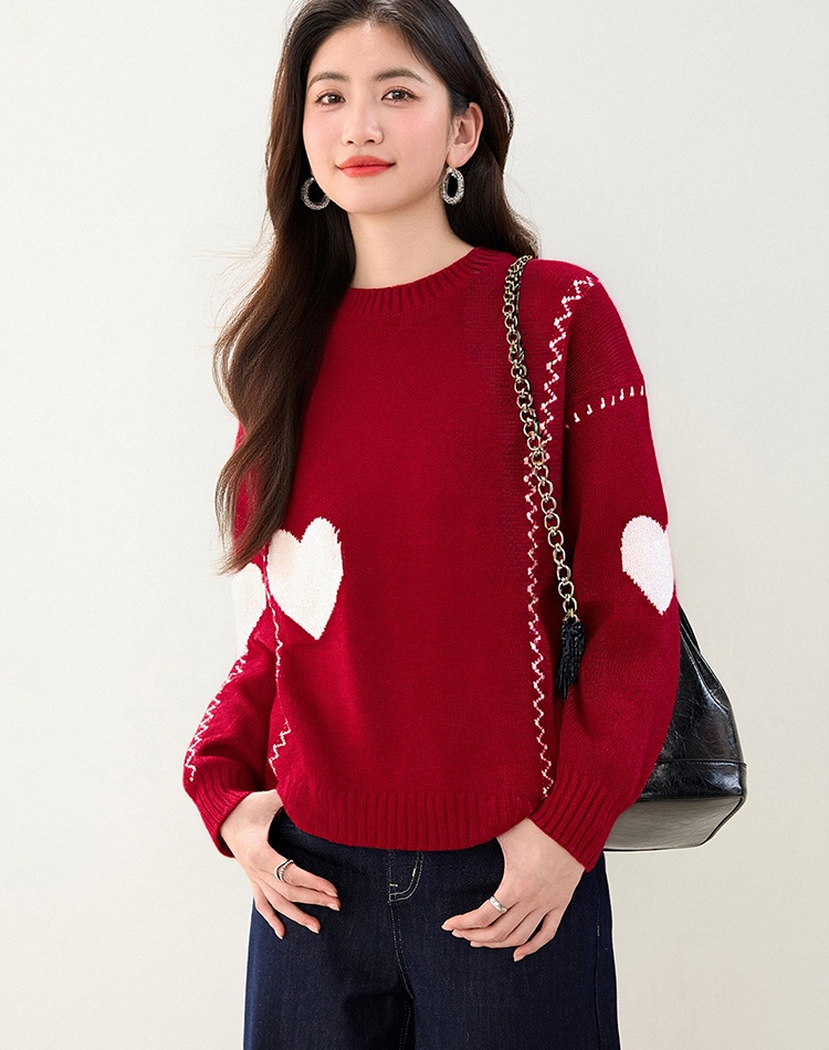 Red loose tops autumn and winter sweater for women