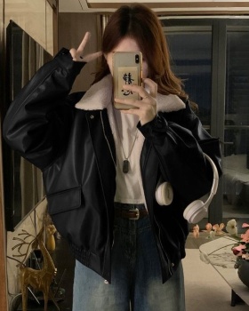 Lambs wool retro tops PU autumn cotton coat