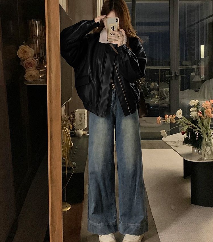 Lambs wool retro tops PU autumn cotton coat