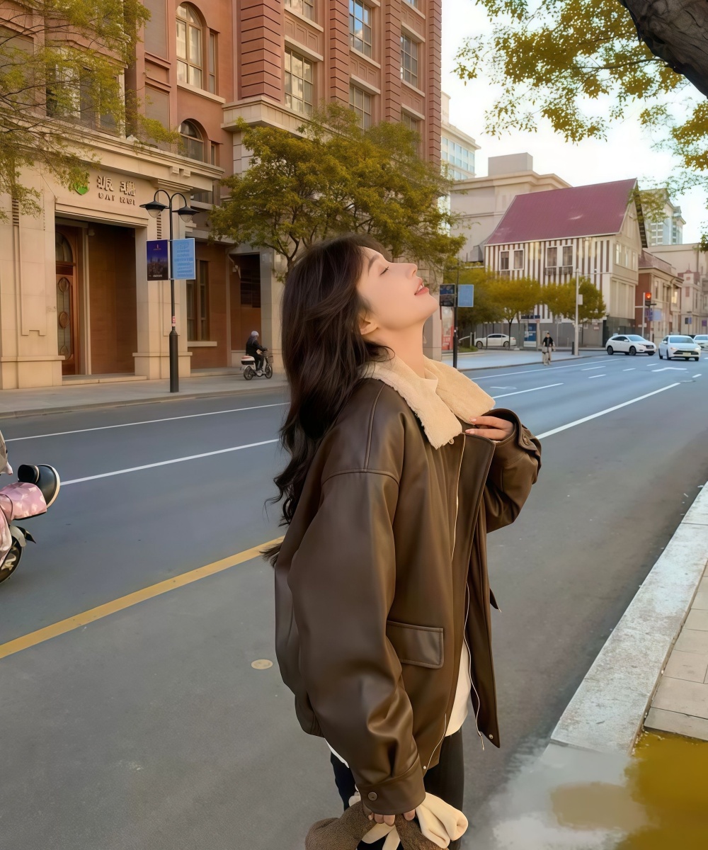 Lambs wool retro tops PU autumn cotton coat