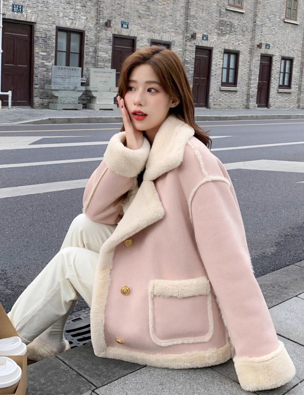Chanelstyle plush coat short winter cotton coat for women
