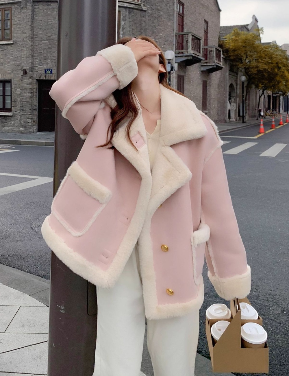 Chanelstyle plush coat short winter cotton coat for women