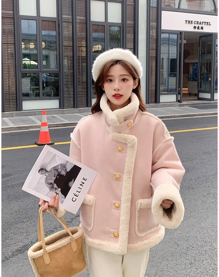 Chanelstyle plush coat short winter cotton coat for women