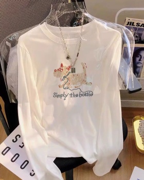 Long sleeve loose tops pure cotton cotton T-shirt for women