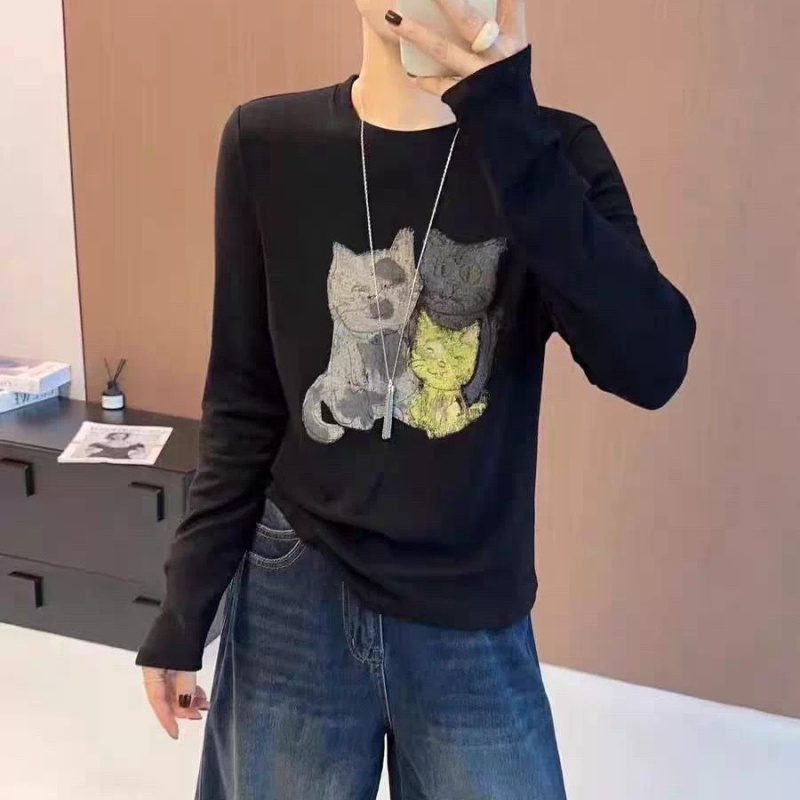 Cotton pure cotton T-shirt printing loose tops for women