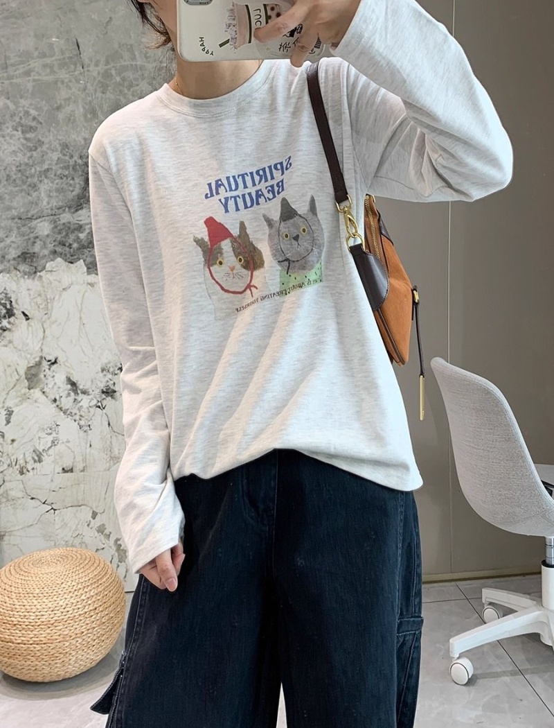 Spring printing T-shirt pure cotton tops for women